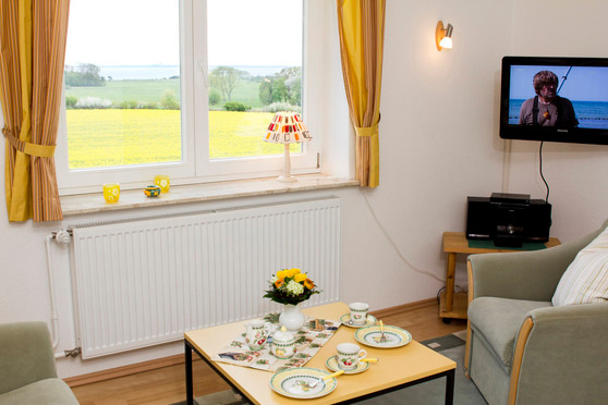 Ferienwohnung in Rettin - Ferienhof Hansen Seeigel - Gem&uuml;tliche TV-Ecke mit Ostseeblick
